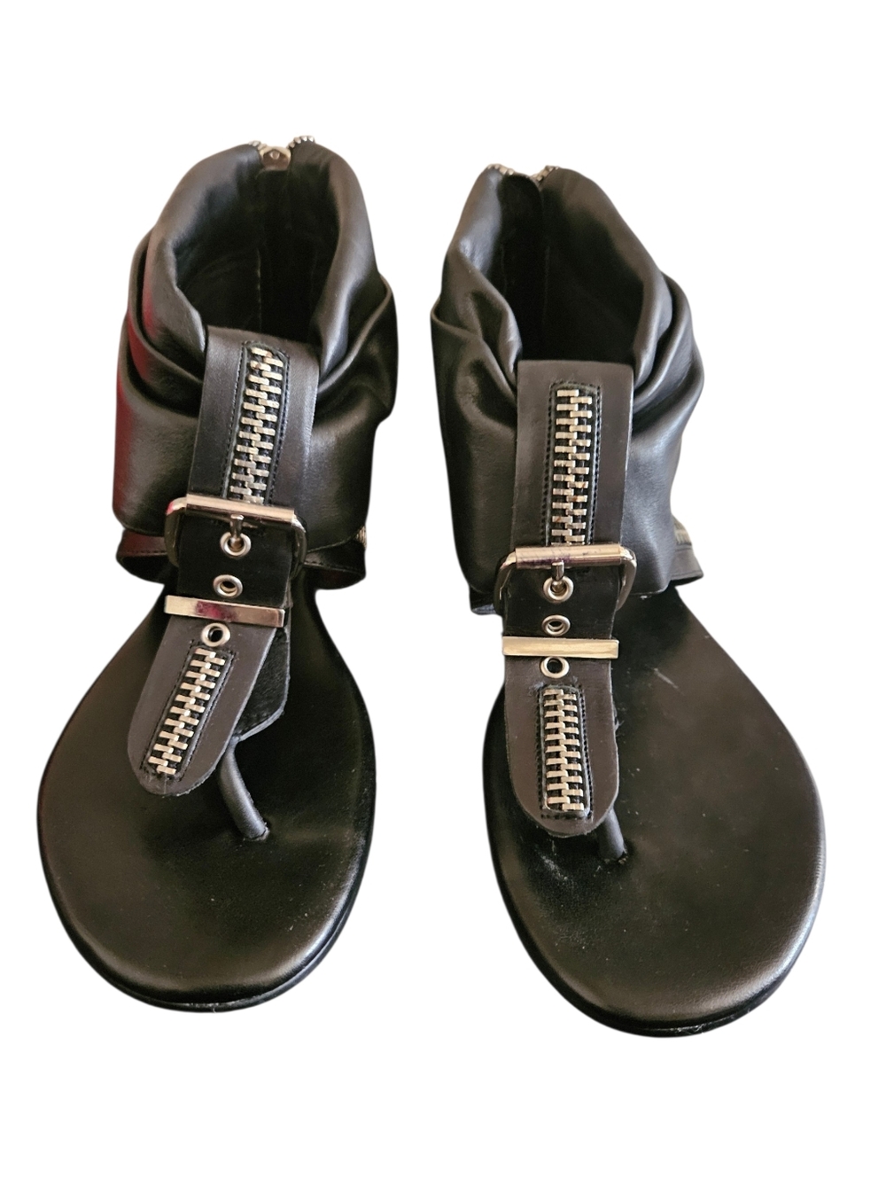 Jessica Simpson NOHO Black Leather Moto Zipper Gladiator Bootie Sandal Size 7.5